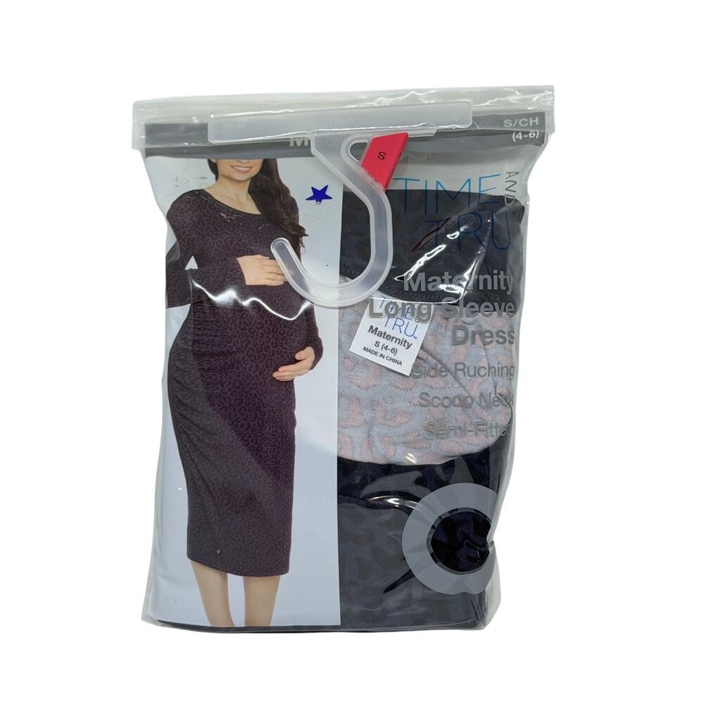 NEW Time and Tru Maternity Dress Small 4-6‎ Leopard Print LS Semi-Fitted Comfort